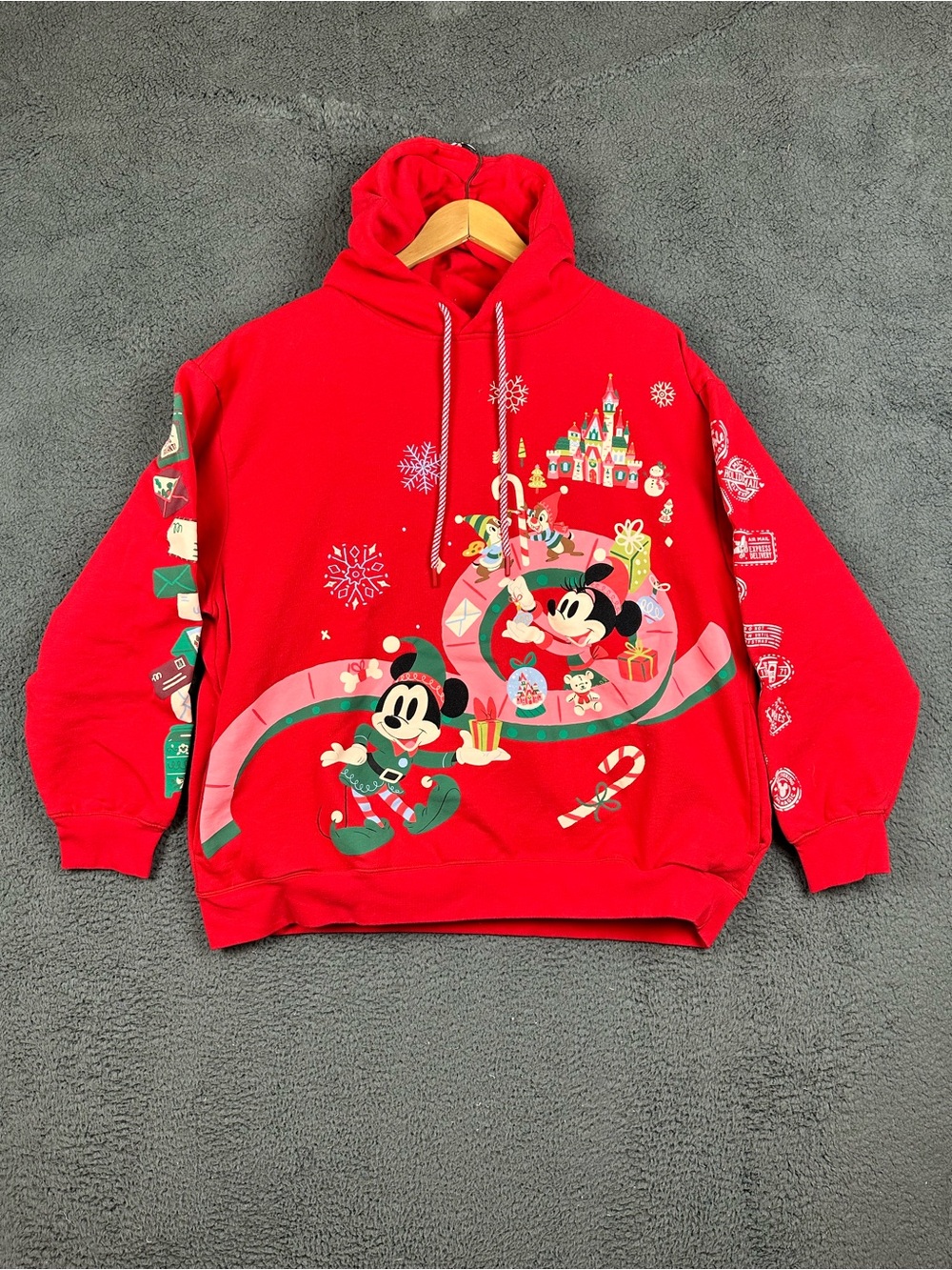 Disney Parks Mickey Minnie Goofy Christmas Holiday Red Hoodie Sweatshirt XL